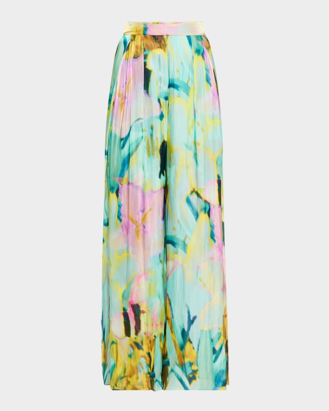 Loretta Wide-Leg Metallic Satin Pants